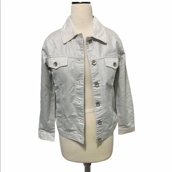 Denim & Co Denim Denim Jean Jacket Metallic Silver XS‎ Extra Small - Picture 1 of 13